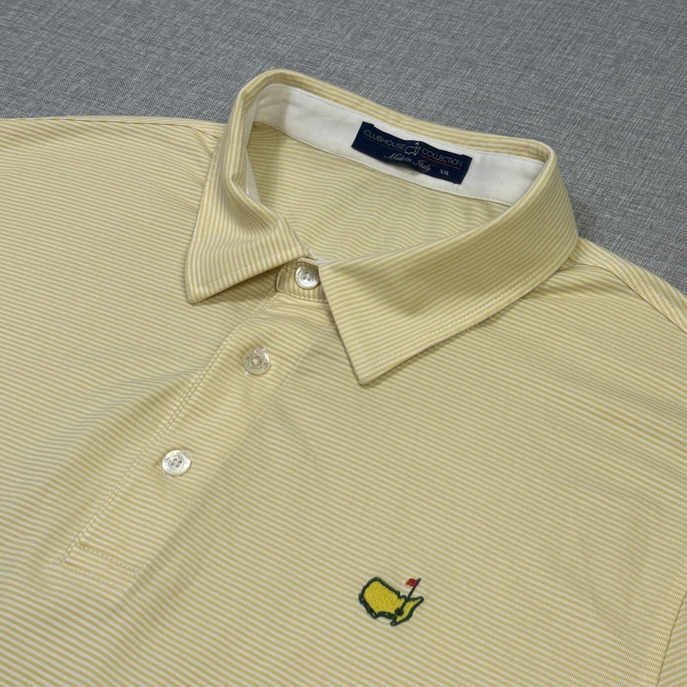 Masters Clubhouse Collection Golf Polo Shirt Made Italy Mens 2XL Yellow Striped